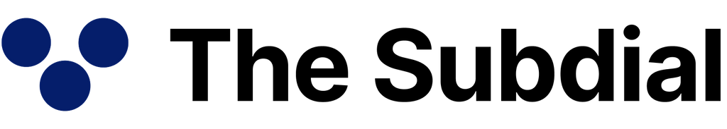 The Subdial logo in black letters with a dark blue icon